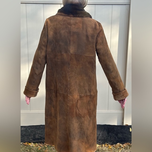 Vintage Midi Length Ombre Dyed Suede Shearling coat with Fur Collar - Picture 5 of 5